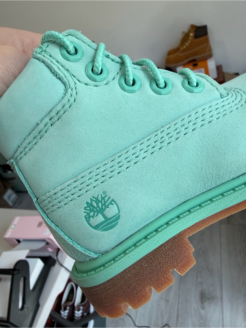NEW Timberland 50th Anniversary Premium 6” Waterproof Boots Light Green Nubuck - Picture 2 of 16